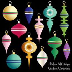 Colorful Christmas Ornaments Digital Clipart