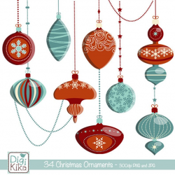 Christmas Ornaments Clipart, Christmas Clipart, Vector Christmas Clip Art,  Vintage Christmas Ornament Clipart - Instant Download