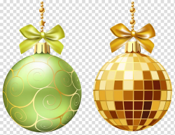 Two gold and green baubles illustration, Christmas ornament ...