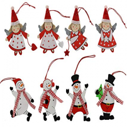 WEWILL 3.5-Inch Wooden Christmas Ornaments Snowman ans Angel Tree Hanging  Decoration 8PCS