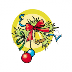 Christmas Decorations Including a Gold Bell Red Bow and Two Ball Ornaments  clipart. Royalty-free clipart # 143011