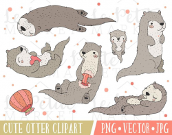 Cute Otter Clipart Images, Cute Otter Clip Art, Otter Illustration Set,  Kawaii Otters, Sea Animals, Otter Vector, Cute Otter PNG