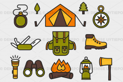 Camping Clipart / Hiking Clipart / Outdoors Clipart Elements Set ...