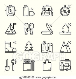 Vector Illustration - Hiking and camping line icons set ...