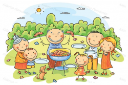 Big family having picnic outdoors. Family clipart, bbq clip art, barbecue,  grill, cooking, picnic, hot dog