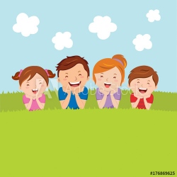 Happy family lying on the grass. Vector illustration of ...