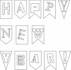 outline of happy new year card banner for kids - Coloring Point