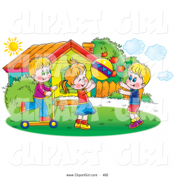 Clip Art of Smiling Children Tossing a Ball and Riding a ...
