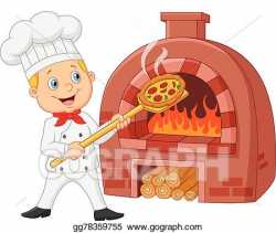 EPS Vector - Cartoon chef holding hot pizza with. Stock ...
