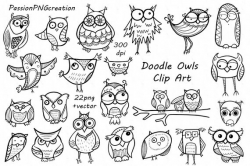 Doodle Owls Clipart, hand drawn owls, line art, Digital owl clipart, png,  vector, eps, ai, For Personal and Commercial Use