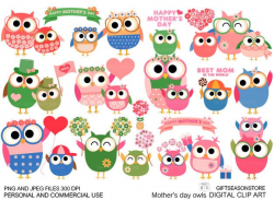 Mother's day owl Digital clip art for Personal and Commercial use - INSTANT  DOWNLOAD