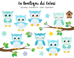 Blue Baby Owls Clipart, Cute Digital Graphics PNG, Birds ...