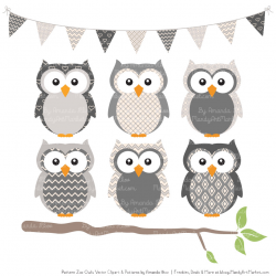 Grey Patterned Owl Clipart & Patterns