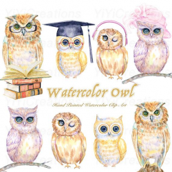 Graduation Clip Art, Watercolor Owl Family Clipart, Midnight ...
