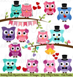 Wedding Owl Clipart Clip Art, Wedding or Valentine's Day Owls Clipart Clip  Art Vectors, Great for Invitations - Commercial and Personal