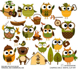 Camping owl clip art for Personal and Commercial use ...
