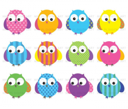 Owls Clip Art Cute Bright Bold Colored Digital Pink Owl ...