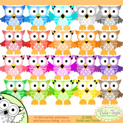 Color Owls Clip Art Owl Clip art Clipart Mixed Variety of Colors Rainbow,  Bright, Jewel Colored Owls Commercial Use