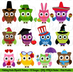 Holiday Owl Clipart Clip Art, Seasonal Owls Clipart Clip Art Vectors -  Commercial and Personal