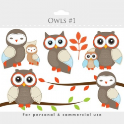 Owls clipart - whimsical owls, baby owls, birdies, branch, tree, sweet,  woodland