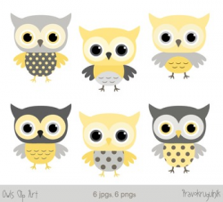 Yellow owls clip art, Grey owl clipart, Baby owls graphics