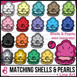 Seashell/Oyster/Clam and Pearl Clipart Rainbow Colors