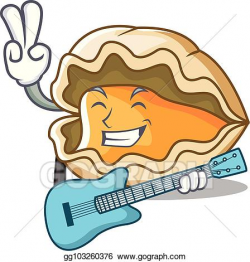 EPS Vector - With guitar oyster mascot cartoon style. Stock ...