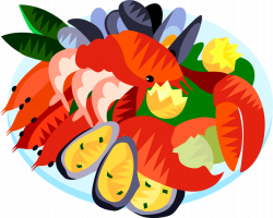 Seafood Platter with Lobster and Mussels - Vector Image