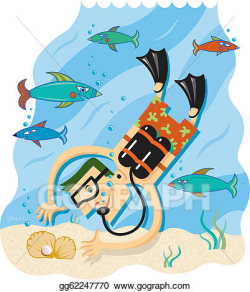 Stock Illustration - A man scuba diving to the ocean floor ...