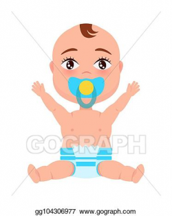 Vector Art - Baby infant in diaper pacifier at mouth ...