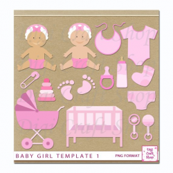Digital Baby Girl Clipart. Baby, crib, carriage, rattle ...