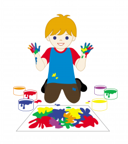Kid Painting With Fingerpaints - Free Clip Art
