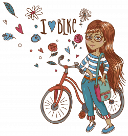 Hand-painted bike girl vector 1550*1654 transprent Png Free Download ...