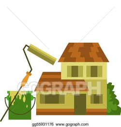 Vector Art - Home painting; roller brush with yellow paint ...
