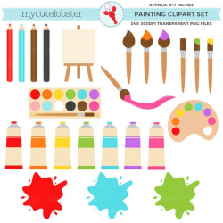 Painting Clipart Set - clip art set of paints, art set, easel, brushes -  personal use, small commercial use, instant download