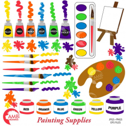 Painting supplies clipart, paint brush clipart, paint blob clipart, paint  jar clipart, paint tube clipart, instant download, AMB-317