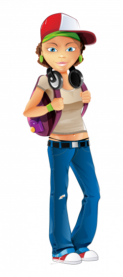 Girl Female Cartoon Clip art - Hand-painted cartoon backpack fashion ...