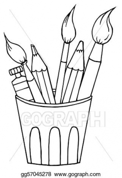 Vector Art - Cup of pencils and paintbrushes . Clipart ...