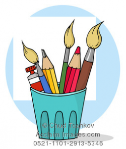 Colored Pencils and Paintbrushes In a Cup Clipart Illustration