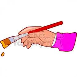 A Hand Holding a Red Paint Brush with Yellow Paint on it clipart.  Royalty-free clipart # 156258