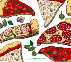 Pizza Italian cuisine Fast food Drawing - Painted delicious pizza ...