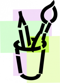 Artist's Paintbrush and Drawing Pencil in Cup - Vector Image