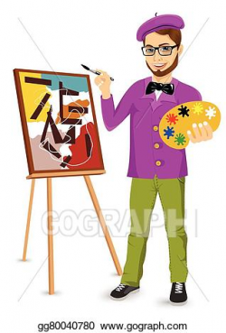 Vector Illustration - Happy male painter artist with glasses ...