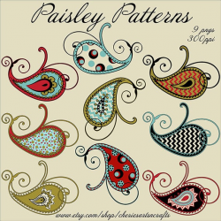 Paisley Patterns, 9 PNG Files, Paisley Graphics, Paisley Clip Art Set,  Beautiful Paisley Clipart Kit, Instant Download, Clip Art Kits