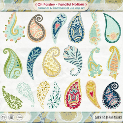 Paisley Clipart, Colorful Bohemian Clip Art, Hand Drawn Paisley, Decorative  Graphic Design Element, Commercial Use, Printable, Card Making