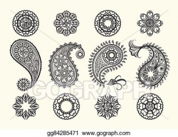 Vector Art - Henna tatoo paisley icons set. Clipart Drawing ...