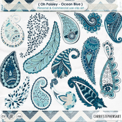 Paisley Clip Art, Navy Blue Hand-Drawn Paisley ClipArt Illustration, Trendy  Bohemian Digital Graphics, Boho Wedding, Indigo Blue