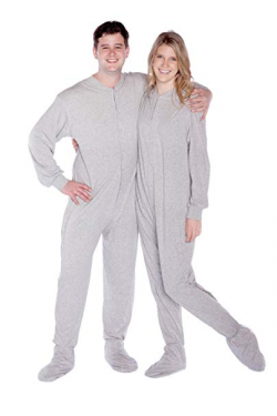 Big Feet Pajama Co. Gray Jersey Knit Adult Footie Footed Pajamas Onesie