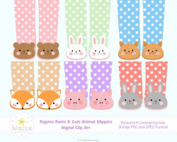 INSTANT DOWNLOAD, Pajama Pants and Cute Animal Slippers Digital Clip Art,  Sleepover, Slumber, Graphic, Image,PNG, Personal & Commercial Use