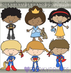 Superhero and Princess Pajamas Clipart